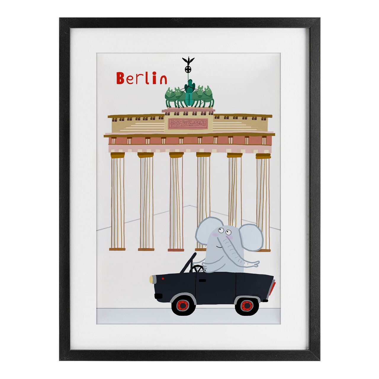 Stupell Industries Elephant & Berlin Architecture Framed Print Under Glass, design by Carla Daly